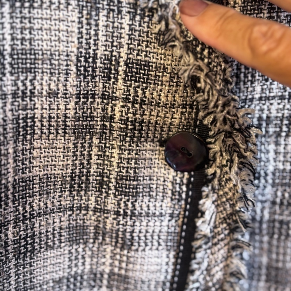 Chico’s Plaid Tweed Lady Jacket Blazer with Fringe Trim Size 2 (12/14) - Picture 3 of 4